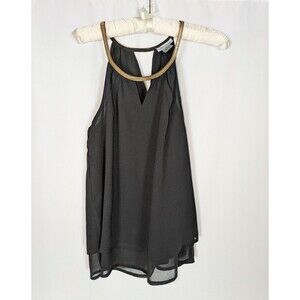 Dizzy Lizzy Size M Black Chiffon Tiered Halter Tank Gold Chain Necklace Top